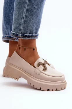 Boto Mokasyny Na Platformie|Mokasyny Damskie Zamszowe*Mokasyny Damskie Z Ozdobą Jasnobeżowe Gargi