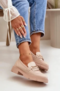 Best Boto Mokasyny Damskie Z Ozdobą Eko Skórzane Beżowe Tialorae Beżowy