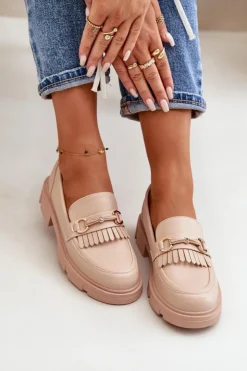 Best Boto Mokasyny Damskie Z Ozdobą Eko Skórzane Beżowe Tialorae Beżowy