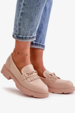 Best Boto Mokasyny Damskie Z Ozdobą Eko Skórzane Beżowe Tialorae Beżowy