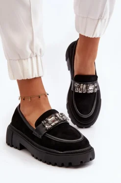 Outlet Boto Mokasyny Damskie Z Ozdobnym Paskiem Czarne Nancille