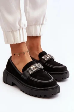 Outlet Boto Mokasyny Damskie Z Ozdobnym Paskiem Czarne Nancille