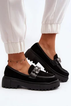 Outlet Boto Mokasyny Damskie Z Ozdobnym Paskiem Czarne Nancille
