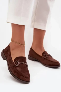 Boto Loafersy Damskie|Mokasyny Damskie Zamszowe*Mokasyny Damskie Z Ozdobnym Detalem Eko Zamszowe Czekoladowe Ambria Brązowy