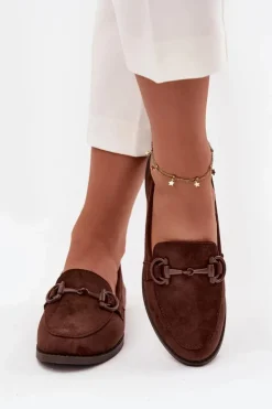 Boto Loafersy Damskie|Mokasyny Damskie Zamszowe*Mokasyny Damskie Z Ozdobnym Detalem Eko Zamszowe Czekoladowe Ambria Brązowy