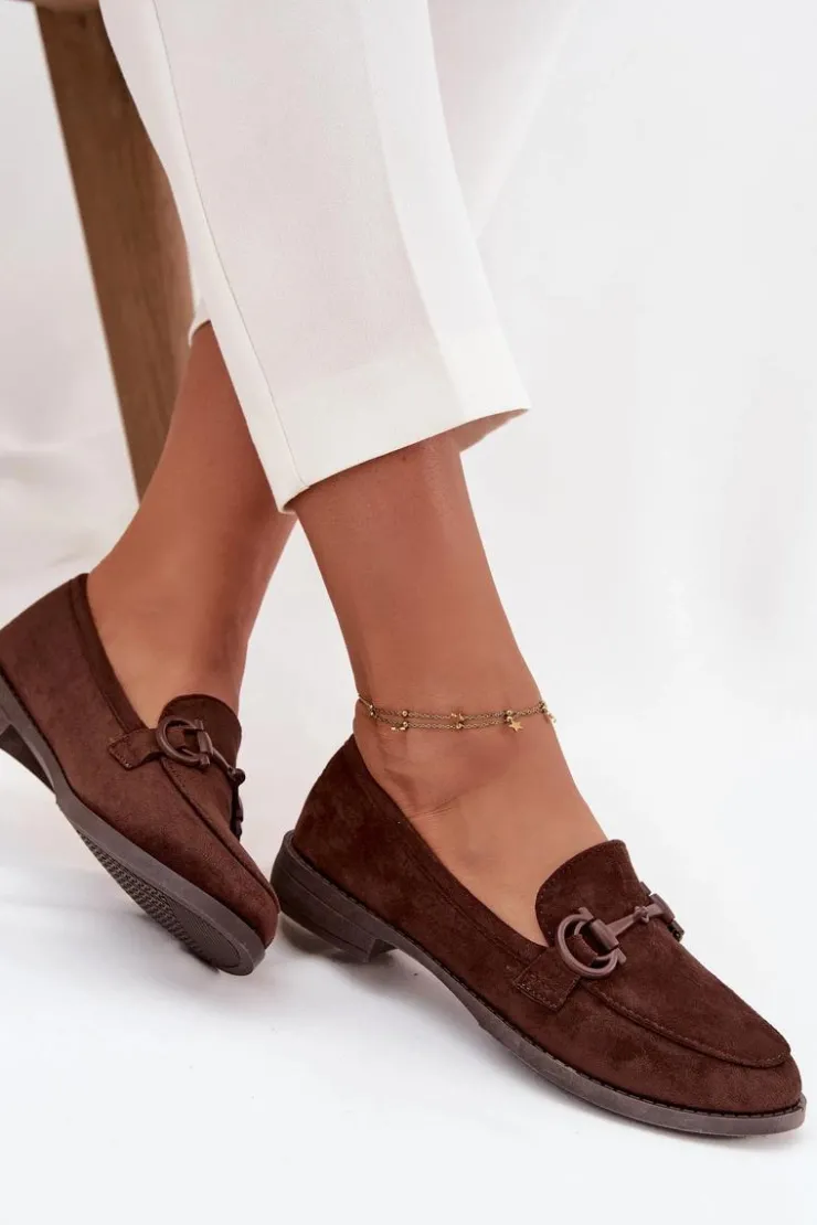 Boto Loafersy Damskie|Mokasyny Damskie Zamszowe*Mokasyny Damskie Z Ozdobnym Detalem Eko Zamszowe Czekoladowe Ambria Brązowy