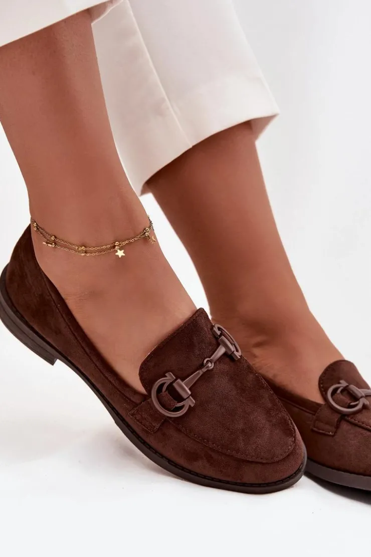 Boto Loafersy Damskie|Mokasyny Damskie Zamszowe*Mokasyny Damskie Z Ozdobnym Detalem Eko Zamszowe Czekoladowe Ambria Brązowy