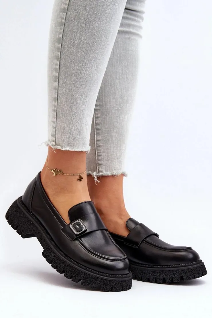 Damskie Buty damskie Vinceza Mokasyny Damskie Z Paskiem Czarne Flanila