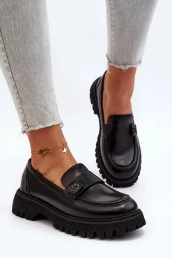 Damskie Buty damskie Vinceza Mokasyny Damskie Z Paskiem Czarne Flanila