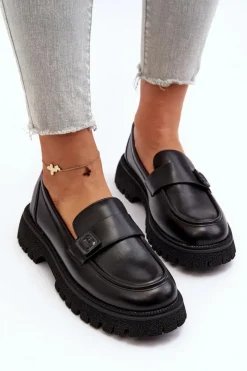 Damskie Buty damskie Vinceza Mokasyny Damskie Z Paskiem Czarne Flanila