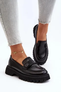 Damskie Buty damskie Vinceza Mokasyny Damskie Z Paskiem Czarne Flanila