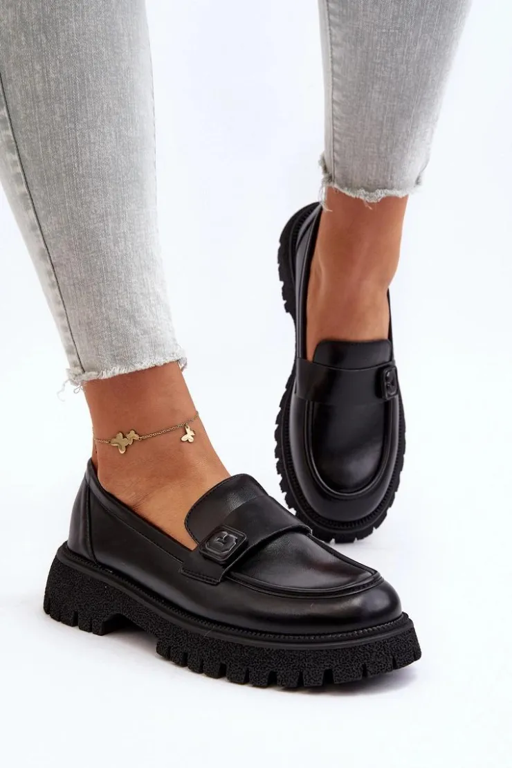 Damskie Buty damskie Vinceza Mokasyny Damskie Z Paskiem Czarne Flanila