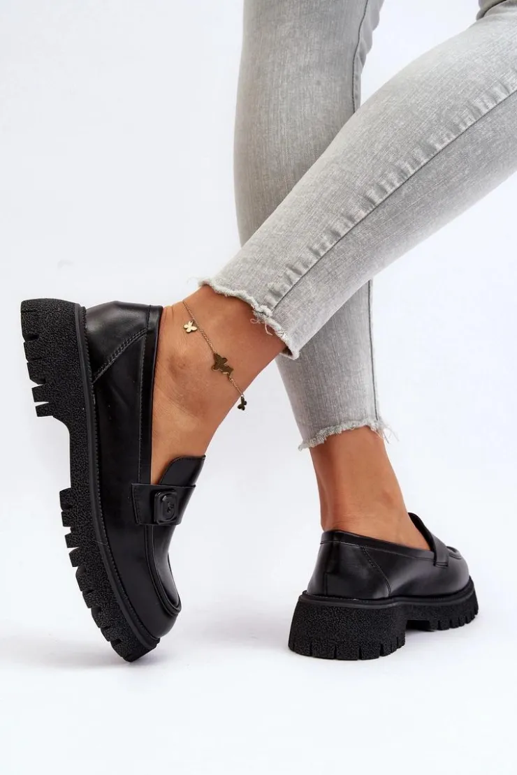 Damskie Buty damskie Vinceza Mokasyny Damskie Z Paskiem Czarne Flanila