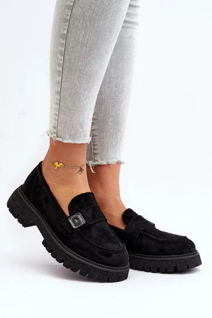 Hot Buty damskie Vinceza Mokasyny Damskie Z Paskiem Czarne Flanila