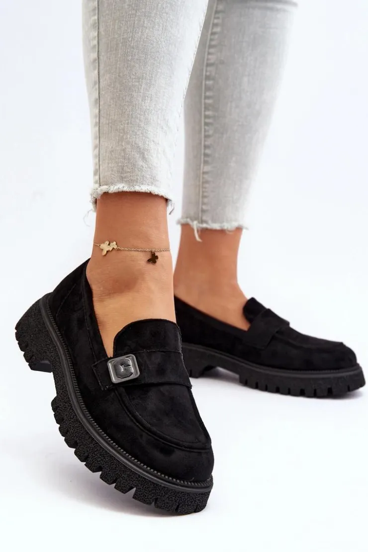 Hot Buty damskie Vinceza Mokasyny Damskie Z Paskiem Czarne Flanila