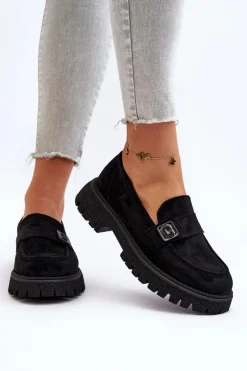 Hot Buty damskie Vinceza Mokasyny Damskie Z Paskiem Czarne Flanila