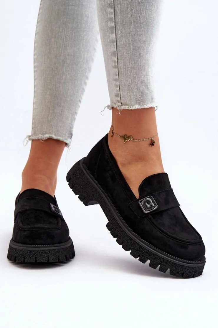 Hot Buty damskie Vinceza Mokasyny Damskie Z Paskiem Czarne Flanila