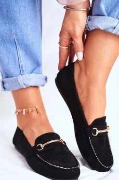 Clearance Boto Mokasyny Damskie Zamszowe Czarne Dive