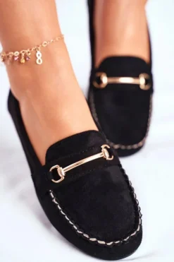 Clearance Boto Mokasyny Damskie Zamszowe Czarne Dive