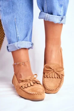 Damskie Boto Mokasyny Damskie Zamszowe Camel Velucci