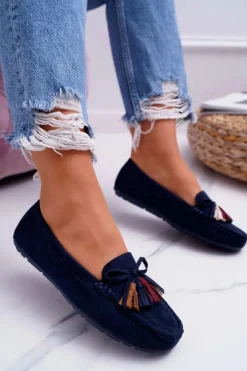 Damskie Damskie buty S.Barski Mokasyny Damskie Zamszowe Granatowe S.Barski A199 Mohabe