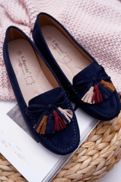 Damskie Damskie buty S.Barski Mokasyny Damskie Zamszowe Granatowe S.Barski A199 Mohabe