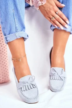 Boto Mokasyny Damskie Zamszowe*Mokasyny Damskie Zamszowe Błękitne Velucci