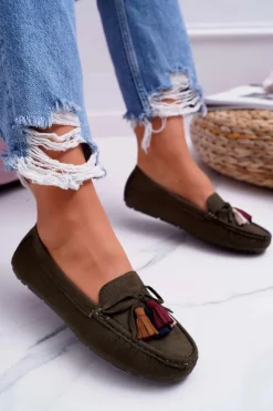 Online Damskie buty S.Barski Mokasyny Damskie Zamszowe Khaki S.Barski A199 Mohabe