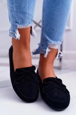 New Boto Mokasyny Damskie Zamszowe Czarne Espanto