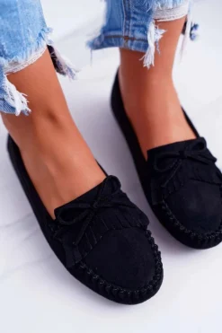 New Boto Mokasyny Damskie Zamszowe Czarne Espanto