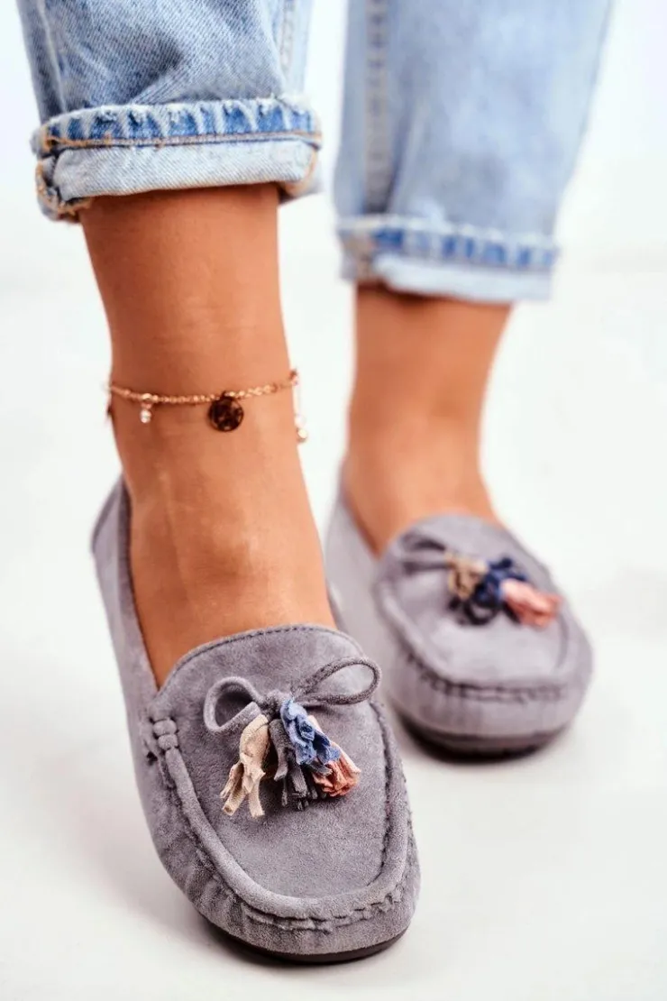 Discount Evento Mokasyny Damskie Zamszowe Modne Szare Donna Mia Szary