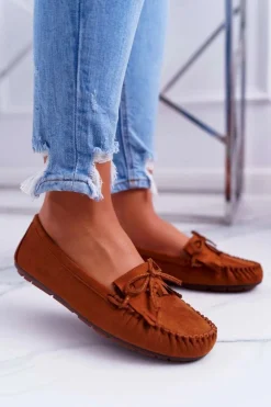 Damskie Boto Mokasyny Damskie Zamszowe Camel Espanto