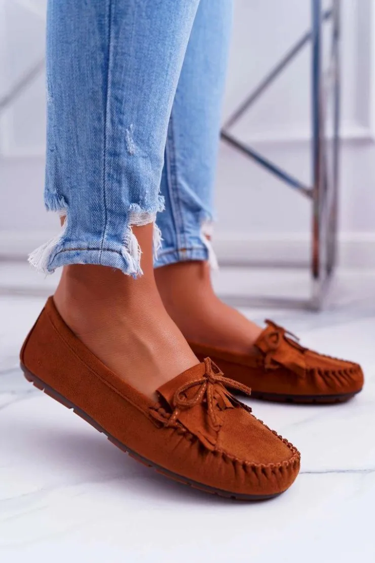 Damskie Boto Mokasyny Damskie Zamszowe Camel Espanto