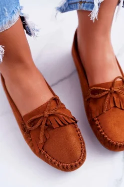 Damskie Boto Mokasyny Damskie Zamszowe Camel Espanto