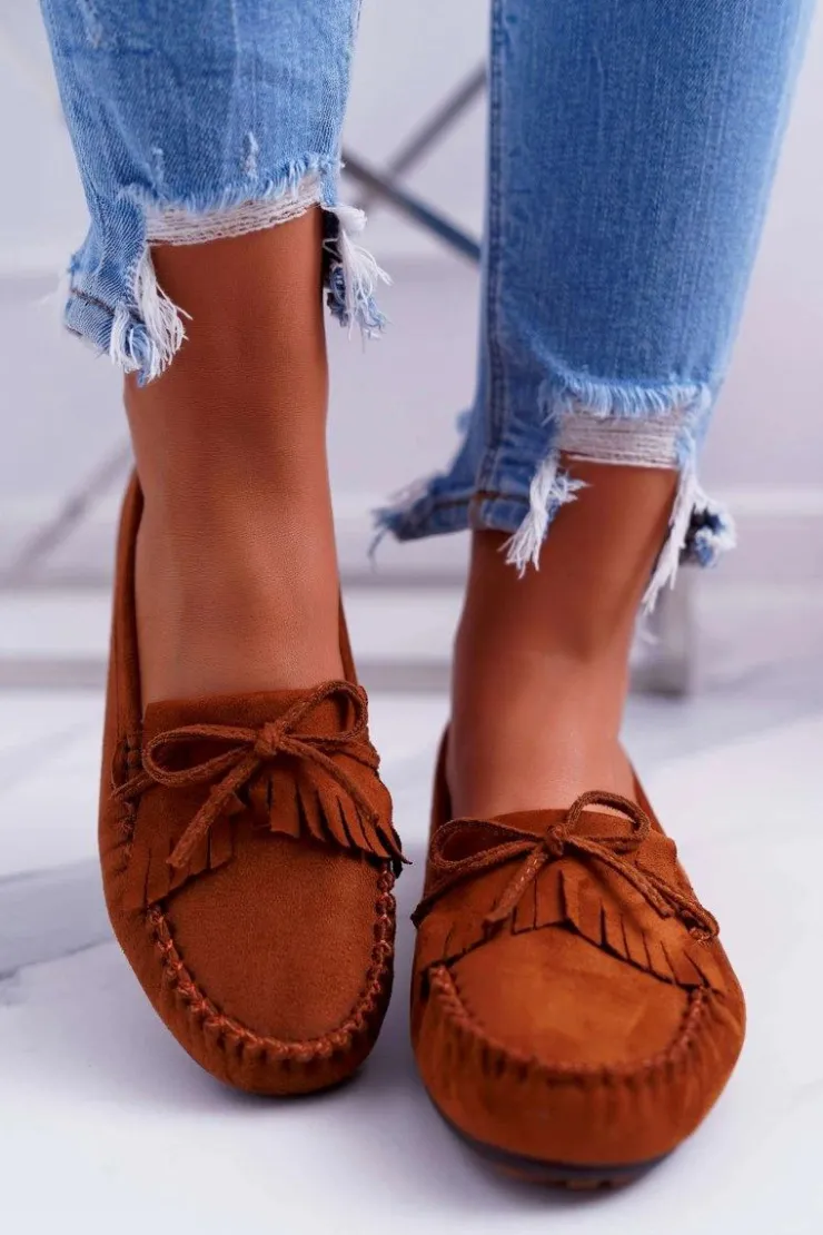 Damskie Boto Mokasyny Damskie Zamszowe Camel Espanto