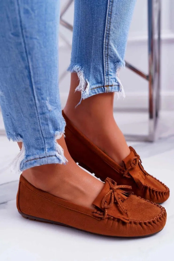 Damskie Boto Mokasyny Damskie Zamszowe Camel Espanto