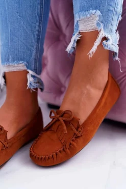 Damskie Boto Mokasyny Damskie Zamszowe Camel Espanto