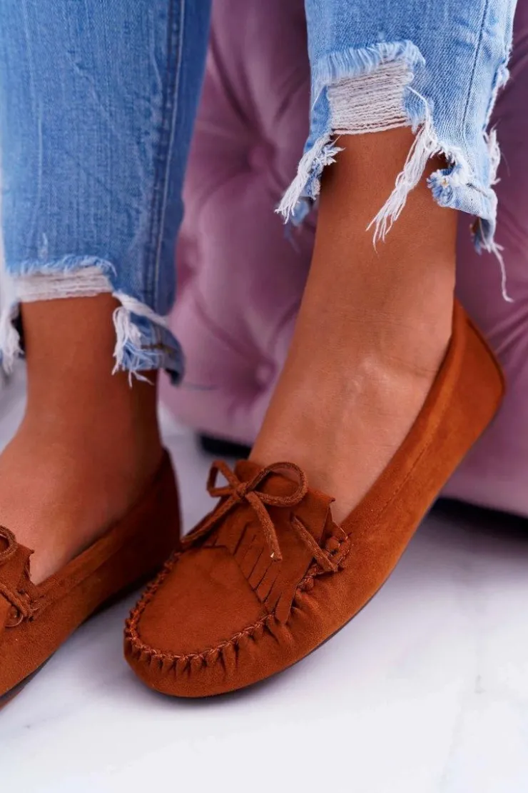 Damskie Boto Mokasyny Damskie Zamszowe Camel Espanto