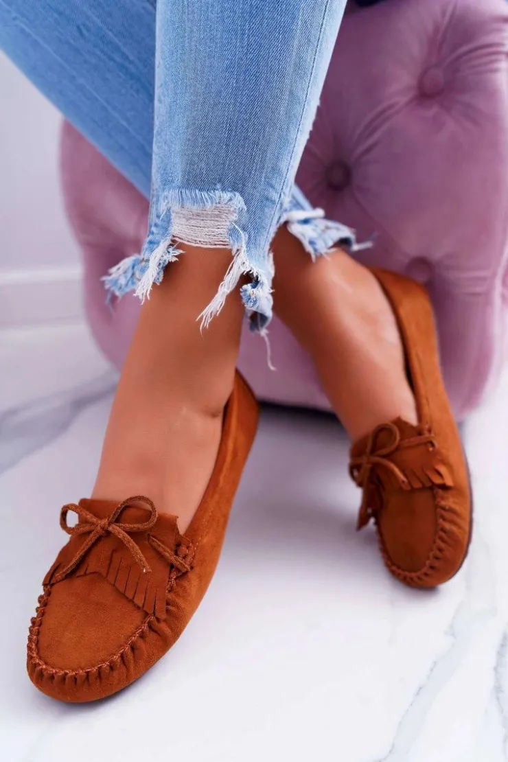 Damskie Boto Mokasyny Damskie Zamszowe Camel Espanto