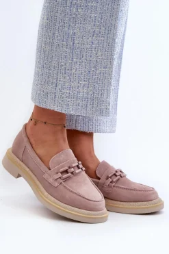 Damskie buty S.Barski Loafersy Damskie|Mokasyny Płaskie*Mokasyny Damskie Zamszowe Na Płaskim Obcasie Z Ozdobą D&A TW101 Brudny Róż Różowy