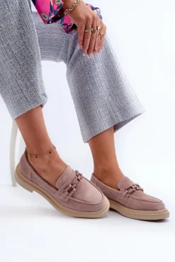 Damskie buty S.Barski Loafersy Damskie|Mokasyny Płaskie*Mokasyny Damskie Zamszowe Na Płaskim Obcasie Z Ozdobą D&A TW101 Brudny Róż Różowy