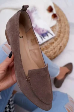 Boto Mokasyny Damskie Zamszowe*Mokasyny Damskie Zamszowe Skóra Loafery Cappuccino Homny