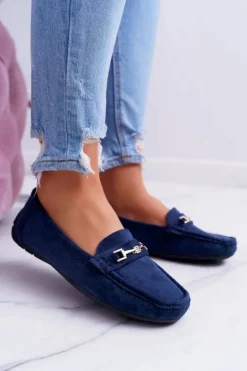Damskie Boto Mokasyny Damskie Zamszowe Comfort Granatowe Anzio