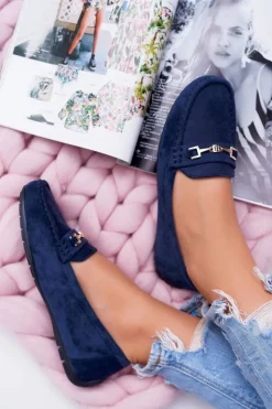 Damskie Boto Mokasyny Damskie Zamszowe Comfort Granatowe Anzio