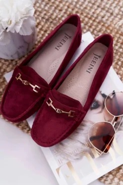 Hot Boto Mokasyny Damskie Zamszowe Comfort Bordowe Anzio