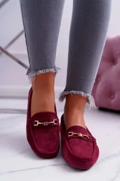 Hot Boto Mokasyny Damskie Zamszowe Comfort Bordowe Anzio