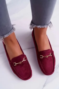 Hot Boto Mokasyny Damskie Zamszowe Comfort Bordowe Anzio