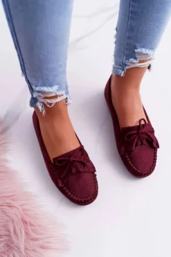 Damskie Boto Mokasyny Damskie Zamszowe Bordowe Espanto