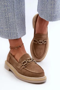 Best Damskie buty S.Barski Mokasyny Damskie Zamszowe Na Płaskim Obcasie Z Ozdobą D&A TW101 Brązowe Brązowy