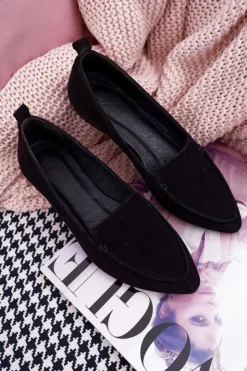 Damskie Boto Mokasyny Damskie Zamszowe Skóra Loafery Czarne Homny